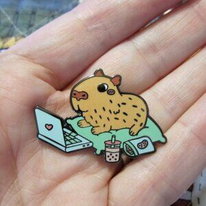 Guinea Pig On Laptop Pin Kawaii Food~Hard Enamel
